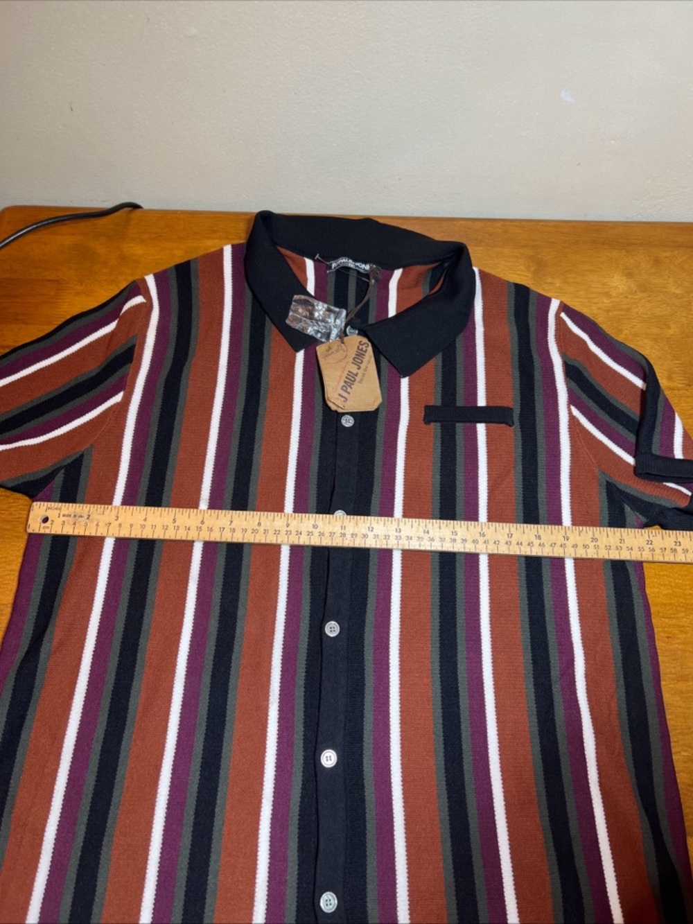 PJ PAUL JONES Striped Polo Shirt in Rust, Black & Burgundy Size 3X - Picture 5 of 7